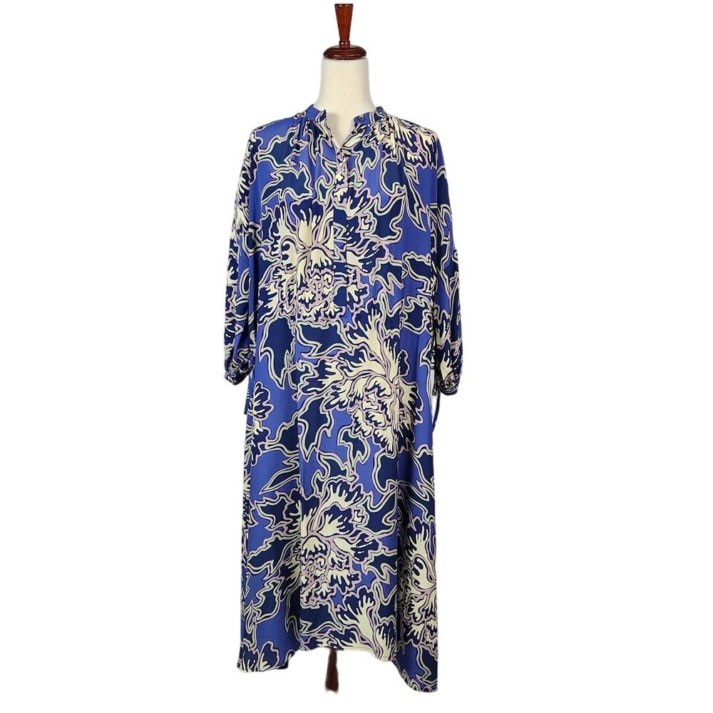 Closed Emily Maxi Dress Oversized Silk Blend Blue Abstract Print Size XXS NWOT - Picture 3 of 16